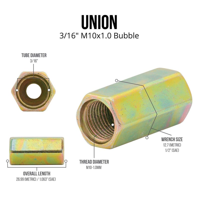 4LifetimeLines Brass Brake Line Union â€“ 3/16" (4.75 mm) M10 x 1.0 Inverted Flare Connector for Hard Lines (Steel, CuNiFer, PVF, Stainless) - Image 4